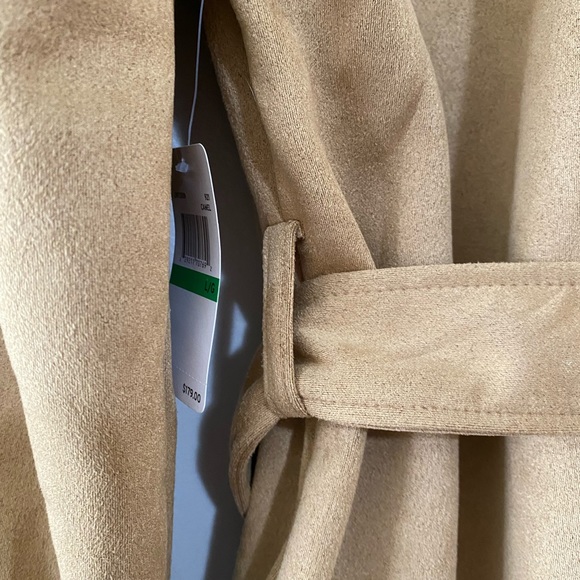 Laundry by Shelli Segal sz L Tan Faux Suede Jacket with Snap Closure Tie Waist - Picture 7 of 14